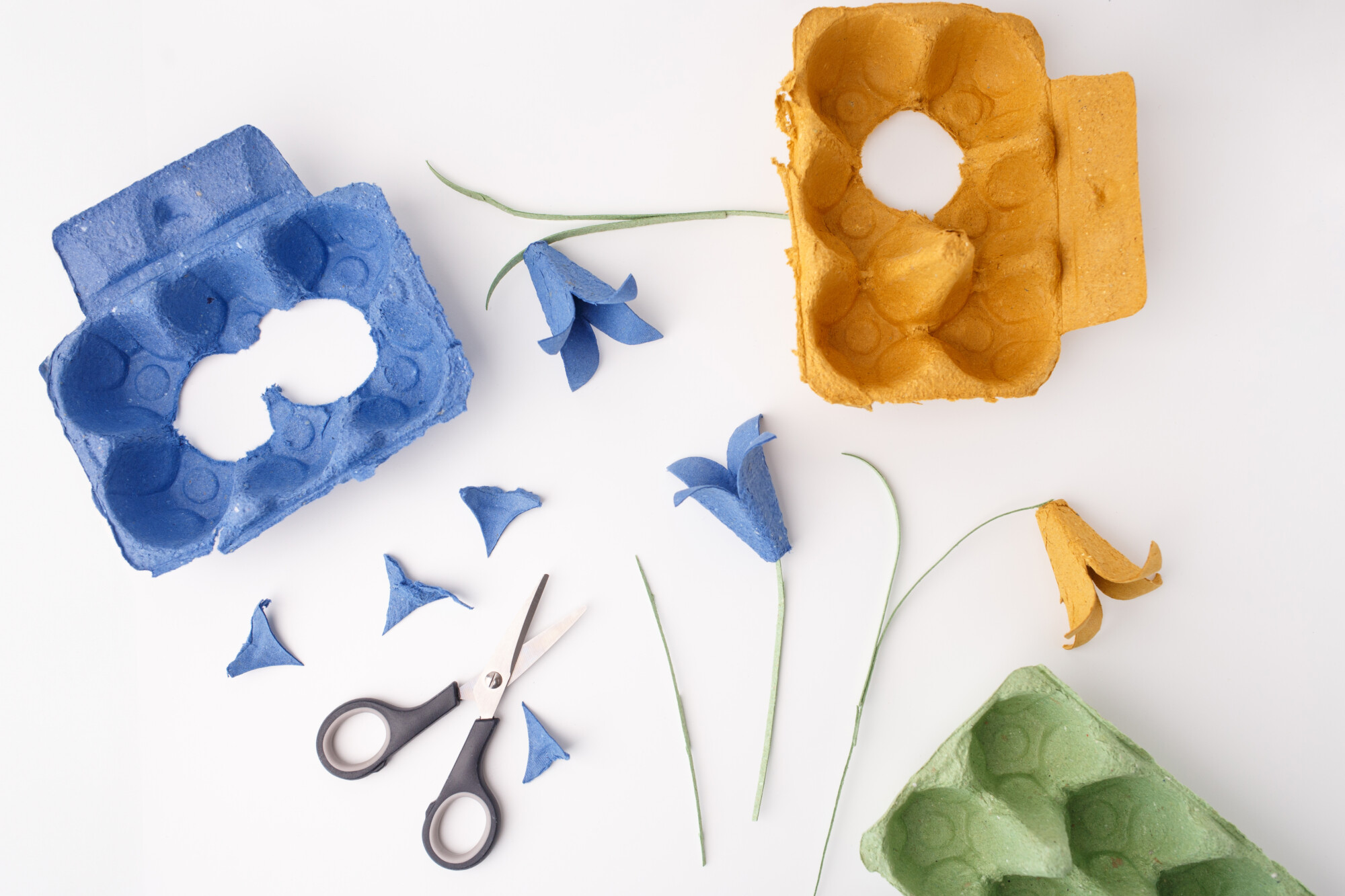 Eco friendly DIY craft egg carton flowers creative recycling activity for kids art school supplies sustainable hobby handmade home decor workshop project kindergarten education waste upcycling,